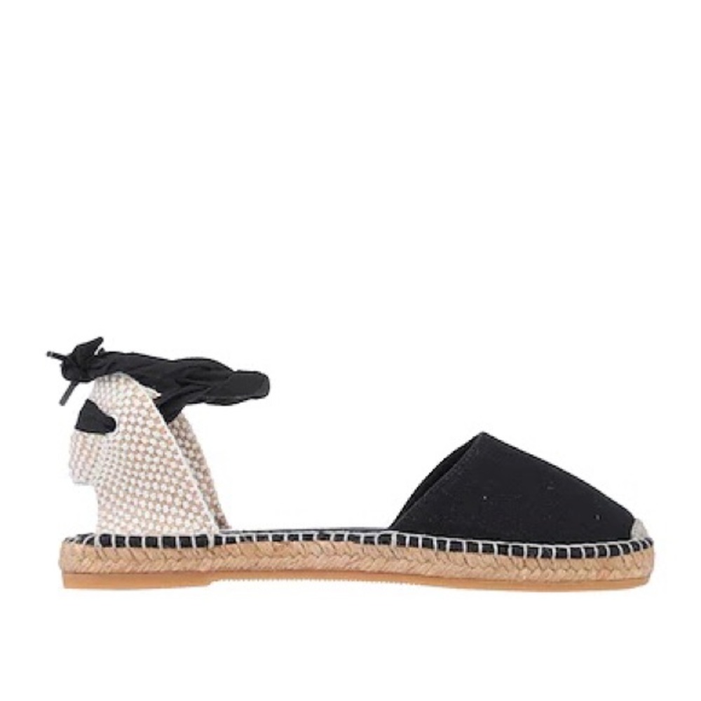 Anthropologie GAIMO Portoflat Black Ankle Tie Espadrilles Size EU 37
